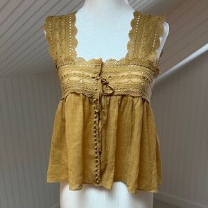 Doen Mustard Lace Trimmed Women's Top